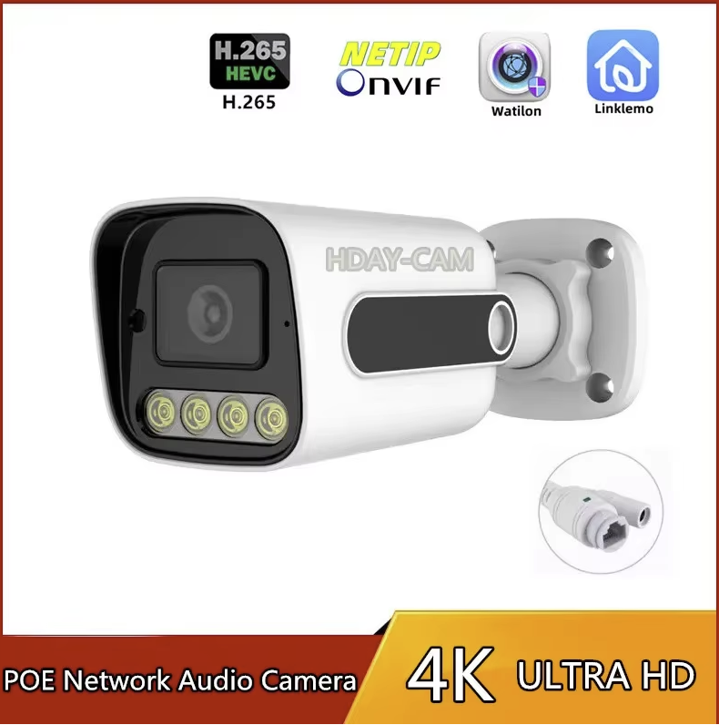 8MP 4K POE IP Camera ONVIF H.265 Audio Record CCTV Human Detection 5MP Waterproof IP66 Outdoor Security Video Surveillance